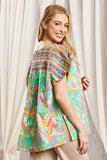 EMBROIDERY PRINTED DOLMAN SLEEVE PONCHO TOP - MULTI COLOR