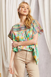 EMBROIDERY PRINTED DOLMAN SLEEVE PONCHO TOP - MULTI COLOR