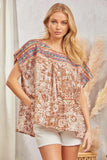 PONCHO STYLE EMBROIDERY TOP - BROWN MULTI