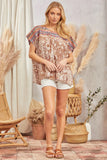 PONCHO STYLE EMBROIDERY TOP - BROWN MULTI