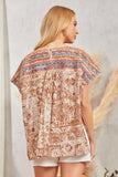 PONCHO STYLE EMBROIDERY TOP - BROWN MULTI