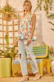 BABYDOLL PRINT V NECKLINE FLUTTER SLEEVES TOP - IVORY MULTI