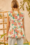 BABYDOLL PRINT V NECKLINE FLUTTER SLEEVES TOP - IVORY MULTI