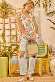 BABYDOLL PRINT V NECKLINE FLUTTER SLEEVES TOP - IVORY MULTI