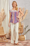 FLUTTER SLEEVES EMBROIDERED PRINTED TOP - MULTI