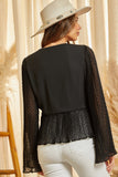 V NECKLINE PLEATED SLEEVE BLOUSE - BLACK