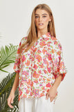 FLORAL COLORFUL BUTTON CLOSURE TOP - IVORY MULTI