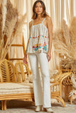 SLEEVELESS STRIPED EMBROIDERY TOP - IVORY MULTI