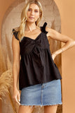 SOLID BABY DOLL FLUTTER SLEEVE TOP - BLACK