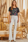 ROUND NECKLINE EMBROIDERED CROPPED TOP - BLACK MULTI COLOR