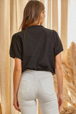 ROUND NECKLINE EMBROIDERED CROPPED TOP - BLACK MULTI COLOR