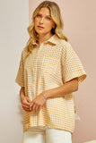 STRIPE GINGHM BUTTON DOWN TOP - MARIGOLD