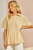 STRIPE GINGHM BUTTON DOWN TOP - MARIGOLD
