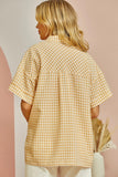STRIPE GINGHM BUTTON DOWN TOP - MARIGOLD