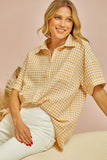 STRIPE GINGHM BUTTON DOWN TOP - MARIGOLD