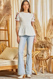 PUFF EMBRODIERY SLEEVE SMOCKED BODICE TOP - IVORY