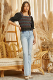 PUFF EMBRODIERY SLEEVE SMOCKED BODICE TOP - BLACK