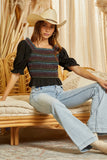 PUFF EMBRODIERY SLEEVE SMOCKED BODICE TOP - BLACK