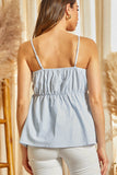 GEOMETIC EMBORIDERY STRIPPED PATTERN SLEEVELESS TOP - LIGHT BLUE