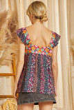 FLORAL PRINT EMBROIDERY TOP - BLACK MULTI COLOR