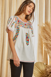 TUNIC FLORAL GEOMETRIC EMBROIDERY TOP - IVORY