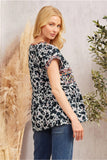ANIMAL PRINT EMBROIDERY TOP - CHARCOAL