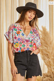 DOLMAN SLEEVES VNECKLINE EMBROIDERY TOP - MULTI