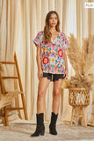 DOLMAN SLEEVES VNECKLINE EMBROIDERY TOP - MULTI