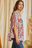 AZTEC PRINT EMBROIDERY PONCHO TOP - MULTI