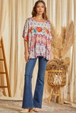 AZTEC PRINT EMBROIDERY PONCHO TOP - MULTI