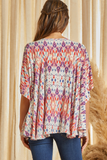 AZTEC PRINT EMBROIDERY PONCHO TOP - MULTI