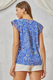 BABY DOLL EMBROIDERY FLORAL TOP - ROYAL
