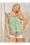 BABYDOLL SILHOUETTE EMBROIDERY TOP - TEAL MULTI