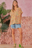 V NECKLINE DOLMAN SLEEVE  FLORAL PRINTED TOP - MARIGOLD