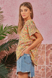 V NECKLINE DOLMAN SLEEVE  FLORAL PRINTED TOP - MARIGOLD
