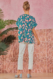 V NECKLINE DOLMAN SLEEVE PRINTED TOP - TEAL