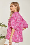 FLORAL PRINT COLAR NECK TOP - PINK