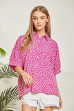 FLORAL PRINT COLAR NECK TOP - PINK