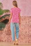 ROUND NECKLINE LEOPARD PRINT TUNIC TOP - PINK