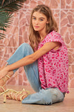 ROUND NECKLINE LEOPARD PRINT TUNIC TOP - PINK