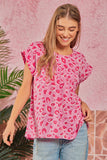 ROUND NECKLINE LEOPARD PRINT TUNIC TOP - PINK