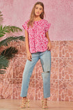 ROUND NECKLINE LEOPARD PRINT TUNIC TOP - PINK