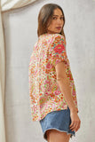 PUFF SLEEVES WITH RUFFLE NECK EMBROIDERY TOP - IVORY MULTI
