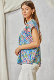 BABY DOLL AZTEC PRINT EMBROIDERY TOP - MULTI COLOR
