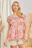 BABYDOLL EMBROIDERY YOKE SILHOUETTE TOP - MULTI COLOR
