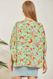PRINTED PONCHO TUNIC 3/4 SLEEVE TOP - EMERALD MULTI COLOR