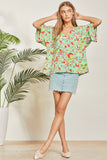 PRINTED PONCHO TUNIC 3/4 SLEEVE TOP - EMERALD MULTI COLOR