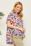 COLLAR NECK FLORAL PRINT BUTTON UP TOP - IVORY MULTI