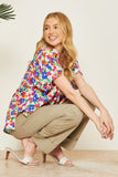 COLLAR NECK FLORAL PRINT BUTTON UP TOP - IVORY MULTI