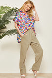COLLAR NECK FLORAL PRINT BUTTON UP TOP - IVORY MULTI